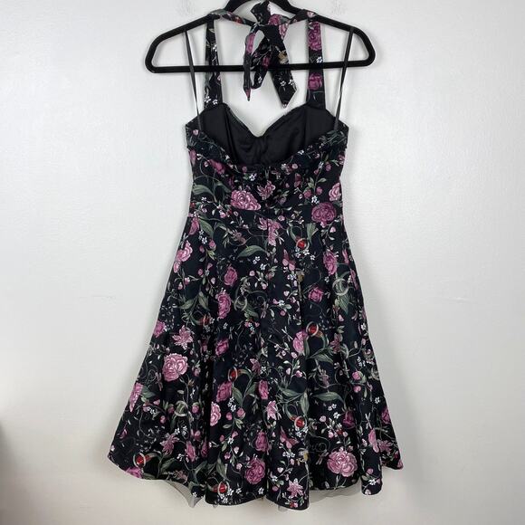 Hot Topic Floral Insect Swing Dress Black Halter Sweetheart Whisygoth Small - Picture 7 of 13